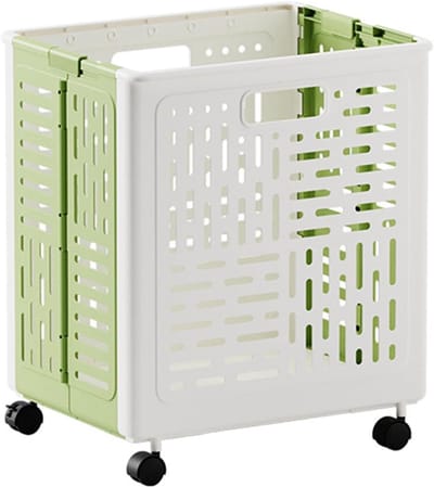 Vouwbare wasmand met wielen, 50 liter, ideaal voor wasruimte, slaapkamer of buitengebruik, draagbare en opvouwbare waswagen met handgrepen