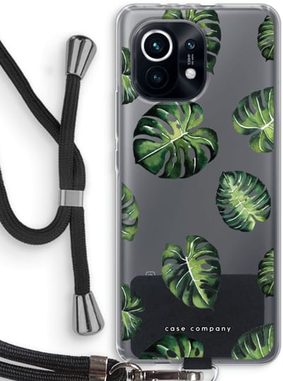 Case Company® - Hoesje met koord geschikt voor Xiaomi Mi 11 hoesje met Koord - Tropische bladeren - Telefoonhoesje met Zwart Koord - Bescherming aan alle Kanten en Over de Schermrand