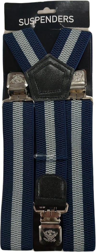 Bretels | Kleur: Donker Blauw - Grijs Gestreept | Bretels Heren Volwassenen | Stevige Clips | Sterke Clips | Brede Clips | One Size Fits All
