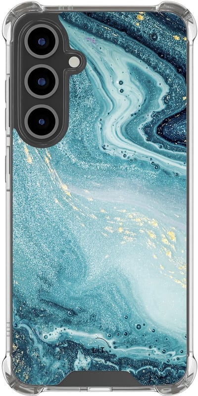 Shockproof hoesje - Geschikt voor Samsung Galaxy S24 FE - Marmer blauw - Extra sterke case - TPU/polycarbonaat - Marmer - Blauw, Transparant