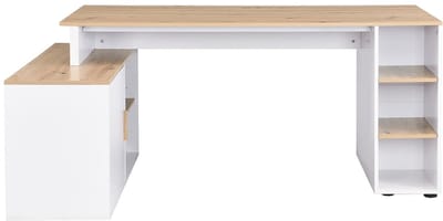 Vente-unique Hoekbureau met opbergruimte - MDF - Wit en naturel - ROMIARA