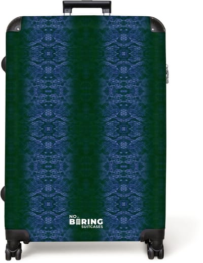 NoBoringSuitcases.com® - Koffer groot - Reiskoffer lichtgewicht - Donkerblauw slangenhuid met symmetrische schubstructuur - Rolkoffer met 4 wielen - Grote trolley XL - 98 liter bagage