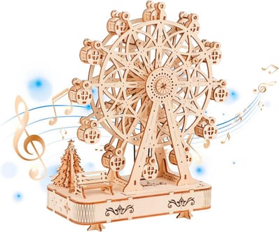 Houten 3D Puzzel Reuzenrad met Muziekdoos - Knutselset voor Volwassenen en Kinderen