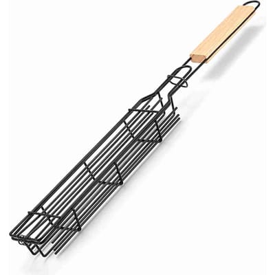 Panier de Barbecue pour le Camping, Griller, Barbecue au Charbon de Bois, Outil de Barbecue d'Extérieur, Pique-Nique, Portable, Manche en Bois, Rôtir la Viande, Accessoires