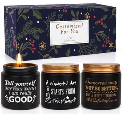 Geurkaarsen Set - 3 Kerst Geurkaarsen in Glas voor Aromatherapie - Cadeau Idee voor Mannen - Sojawas - 105 Uur Brandduur