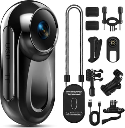 Mini bodycamera 1080P, 512 GB duimformaat vlogcamera voor handsfree opnemen, draagbare actiecamera met 360° draaibare clip en magnetische clip, draagbare videorecorder voor reizen/motorrijden - zwart (SD-kaart niet inbegrepen)