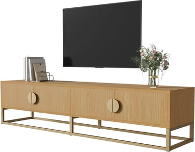 TV-Meubel 180 cm - Lowboard Met Houtnerf En 4 Deuren - Halfronde Grepen - Onbekend - Houtlook