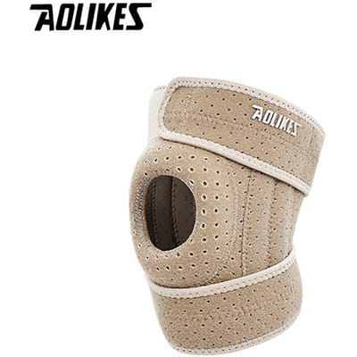 Aolikes 1 Pièce Genouillère Respirante à Quatre Ressorts Genouillère Réglages Ajustables Genouillères Rotuliennes Sécurité Left beige