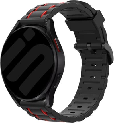 Strap-it Smartwatch bandje 20mm - sport gesp bandje geschikt voor Samsung Watch 42mm / Watch 3 41mm / Active (2) / Watch 4 (Classic) / Watch 5 & 5 Pro / Watch 6 (Classic) / Galaxy Watch 7 (40 & 44mm) / Watch FE / Gear Sport - zwart/rood