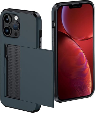 Hoes Geschikt voor iPhone 14 Pro Hoesje Pasjeshouder Hard Cover Shock Proof Hard Case Hoes Met Kaarthouder - Donkerblauw
