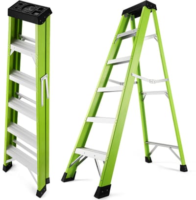 ROLIPO Dubbelzijdige Aluminium Keukentrap - 5 Treden - 158 cm - Stevige Trap Ladder - Opklapbaar Opstapje - Antislip Huishoudtrap