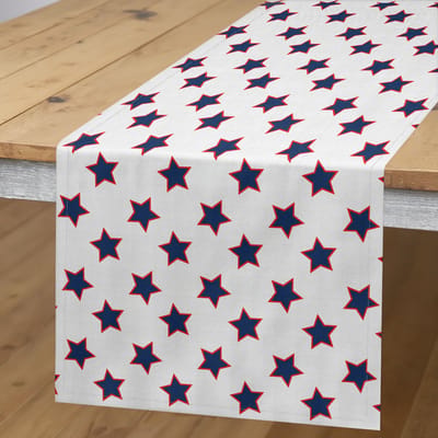 ABAKUHAUS Sterren-tafelloper – rechthoekig 40x225 cm – donkerblauw/wit
