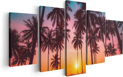 Artaza Canvas Schilderij Vijfluik Palmbomen op het Strand bij Zonsondergang - 100x50 - Foto Op Canvas - Canvas Print