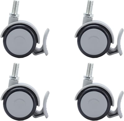 Zwenkwielen met Rem - Rubberen Wielen - Meubels Verplaatsen - M10 Draadsteel - 50 mm Diameter