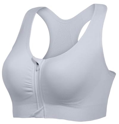 Sportbeha voor vrouwen met ritsvoorkant - Medium ondersteuning - Racerback ontwerp - Grijs - XL