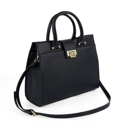 Solier Alessia F31 - handtas dames - zwart - saffiano eco leer - verstelbare schouderriem - goudkleurige details