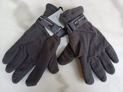 Heren Fleece Handschoenen Grijs met Dubbele Laag Fleece en Verstelbare Velcro Pols Sluiting