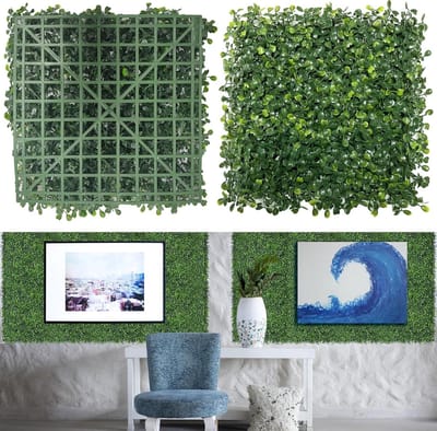 Kunstgras Panelen - Buxus Muren - Decoratie Binnen Buiten - UV Bestendig Onderhoudsarm - 10x10 Inch 16 Stuks - Groen