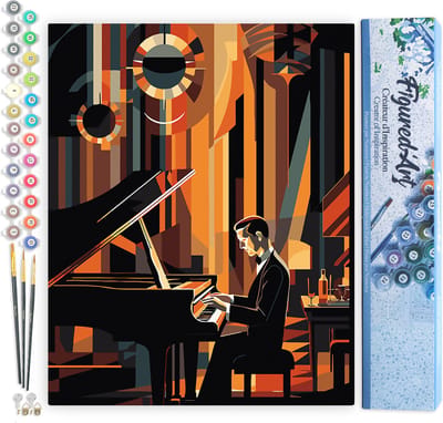 Figured'Art Schilderen op Nummer Volwassenen canvas Art Deco Man aan een Piano- Handwerk acrylverf Kit DIY Compleet - 40x50cm zonder frame