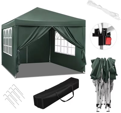 Varnox Partytent - Feesttent - Tent - Paviljoen tent - Inklapbare partytent - Pop-up partytent - Tuin tent - Buiten tent - Tuinluifel - Waterdicht - Afsluitbaar - UV Bescherming - Losse zijkanten - Hoogte verstelbaar - 3x3 meter - Groen