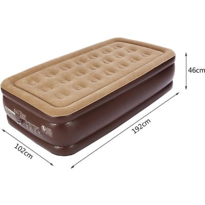 Matelas de camping épais pour une personne 192 x 102 x 43 cm, matelas gonflable pour loisirs, bureau, extérieur, avec pompe marron