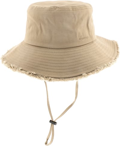 Bob en coton uni avec jugulaire et ourlet effiloché bénéficiant d'une protection UPF élevée proche de 50.