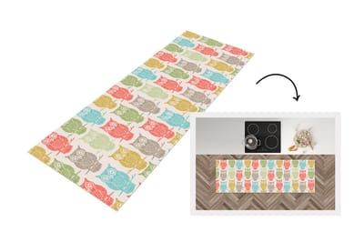 Keukenloper - Loper keuken - Patronen - Uil - Vogels - 150x50 cm - Keukenloper vinyl
