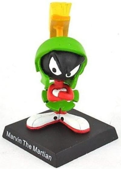 Tinnen beeldje Marvin the Martien - hoogte 5cm kleur groen met zwart looney tunes beeldje handgeschilderd op sokkeltje