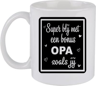 Koffie beker - thee mok - vader - opa - tekst -super blij met een bonus opa zoals jij