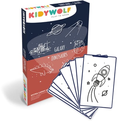 KIDYWOLF KIDYDRAW MINI Refill – Galaxy & Dinosaurussen – 60 Tekenkaarten
