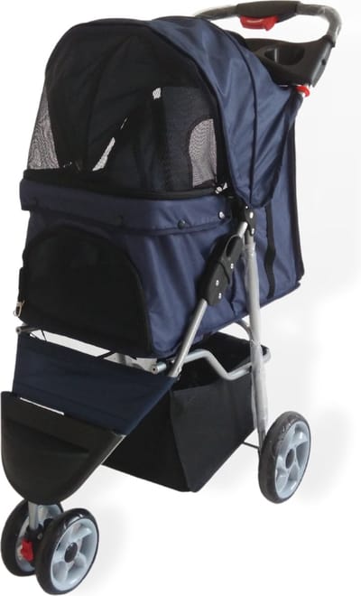 Hondenbuggy Modern - Donkerblauw - Inklapbaar - Comfort Huisdieren Wandelwagen Buggy - 3 Wielen - 12kg Draagvermogen
