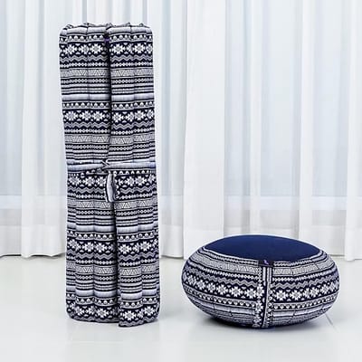 Meditatie Kussenset - 1 Rond Zafu Yoga Kussen en 1 Vierkante Oprolbare Zabuton Mat Gevuld met Eco-Vriendelijke Kapok