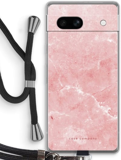 Case Company® - Hoesje met koord geschikt voor Google Pixel 7A hoesje met Koord - Roze marmer - Telefoonhoesje met Zwart Koord - Bescherming aan alle Kanten en Over de Schermrand