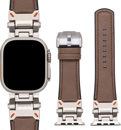Stravo Echt Leren Horlogebandje Geschikt voor Apple Watch 46mm (Series 11/10), 45mm (Series 9/8/7), 44mm (Series 6/5/4, SE 3/2/1), 49mm (Ultra 3/2/1) - Khaki - Robuust Lederen Bandje met RVS Sluiting - Leer