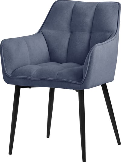 Blauwe eetkamerstoel in badstof met dik gestoffeerde zitting ML design