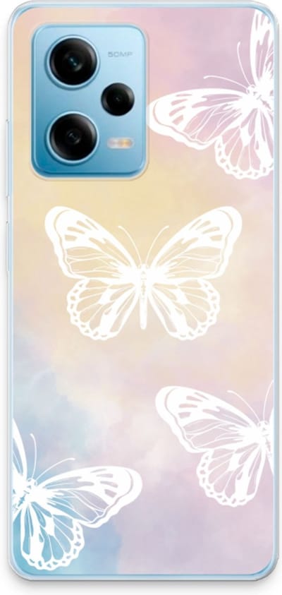 Case Company® - Hoesje geschikt voor Xiaomi Redmi Note 12 Pro 5G hoesje - White butterfly - Soft Cover Telefoonhoesje - Bescherming aan alle Kanten en Schermrand