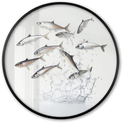 Poster in lijst Rond - Fotolijst 60x60 cm - Posters - Vissen - Water - Wit - Ronde posterlijst zwart - Decoratie - Wanddecoratie woonkamer - Muurdecoratie slaapkamer