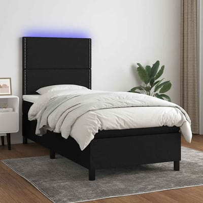vidaXL - Boxspring - met - matras - en - LED - stof - zwart - 90x200 - cm