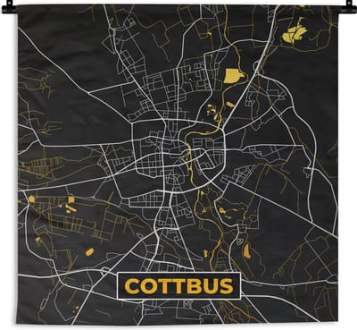 Wandkleed - Wanddoek - Cottbus - Goud - Kaart - Plattegrond - Stadskaart - Duitsland - 180x180 cm - Wandtapijt