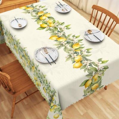 Nappe à carreaux Buffalo Citron Floral d'Été Décoration de Fête de Fête Nappes Rectangulaires Fleurs Rétro Feuilles Vertes Décoration de Maison 100x160cm