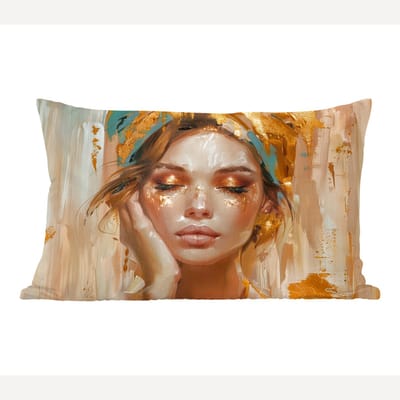 Sierkussens - Kussentjes Woonkamer - 60x40 cm - Vrouwen - Portret - Luxe - Goud