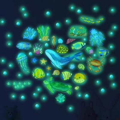 Luminous Murenstickers met Onderwaterwereld en Zeedieren voor Kinderen, Fluorescente Wanddecoratie voor Speelkamers en Slaapkamers