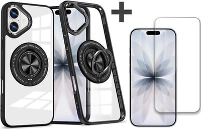Hoesje Geschikt voor iPhone 17 Arara hoesje voor Magsafe Transparant hard case - kickstand Draaibare Ring Houder met screenprotector - Zwart