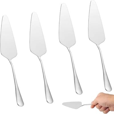 Set van 4 Stuks RVS Taartservers met Getande Randen, Ideaal voor Taarten, Gebak en Feestjes
