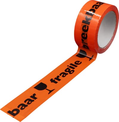 Waarschuwingstape Breekbaar Fluor Oranje - Breekbaar tape - Markeringstape Fragile plakband - 50mm x 66 meter 1 rol - DULA