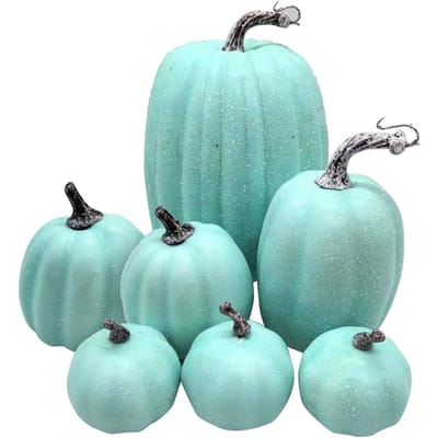 7 Stuks Kunstmatige Pompoen Schattig Levensgetrouw Schuim Oogst Pompoenen voor Herfst Vakantie Decor Groen groen