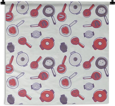 Wandkleed - Wanddoek - Patroon - Koken - Pan - Eten - 180x180 cm - Wandtapijt