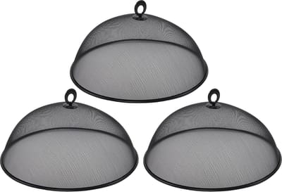 HI Vliegenkap/voedselkap tegen insecten - 3x - RVS - Zwart- Dia 35 cm - Eten/voedsel beschermen - Afdekkap