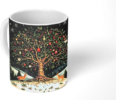 Mok - Koffiemok - Feestboom - Winterhemel - Kleurrijk - Mokken - 350 ML - Beker - Koffiemokken - Theemok