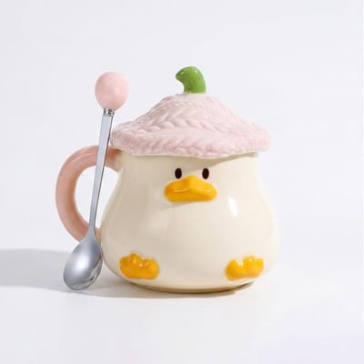 Schattige 3D eenden koffiemok met deksel van keramiek voor koffie, thee en melk - Perfect cadeau voor meisjes